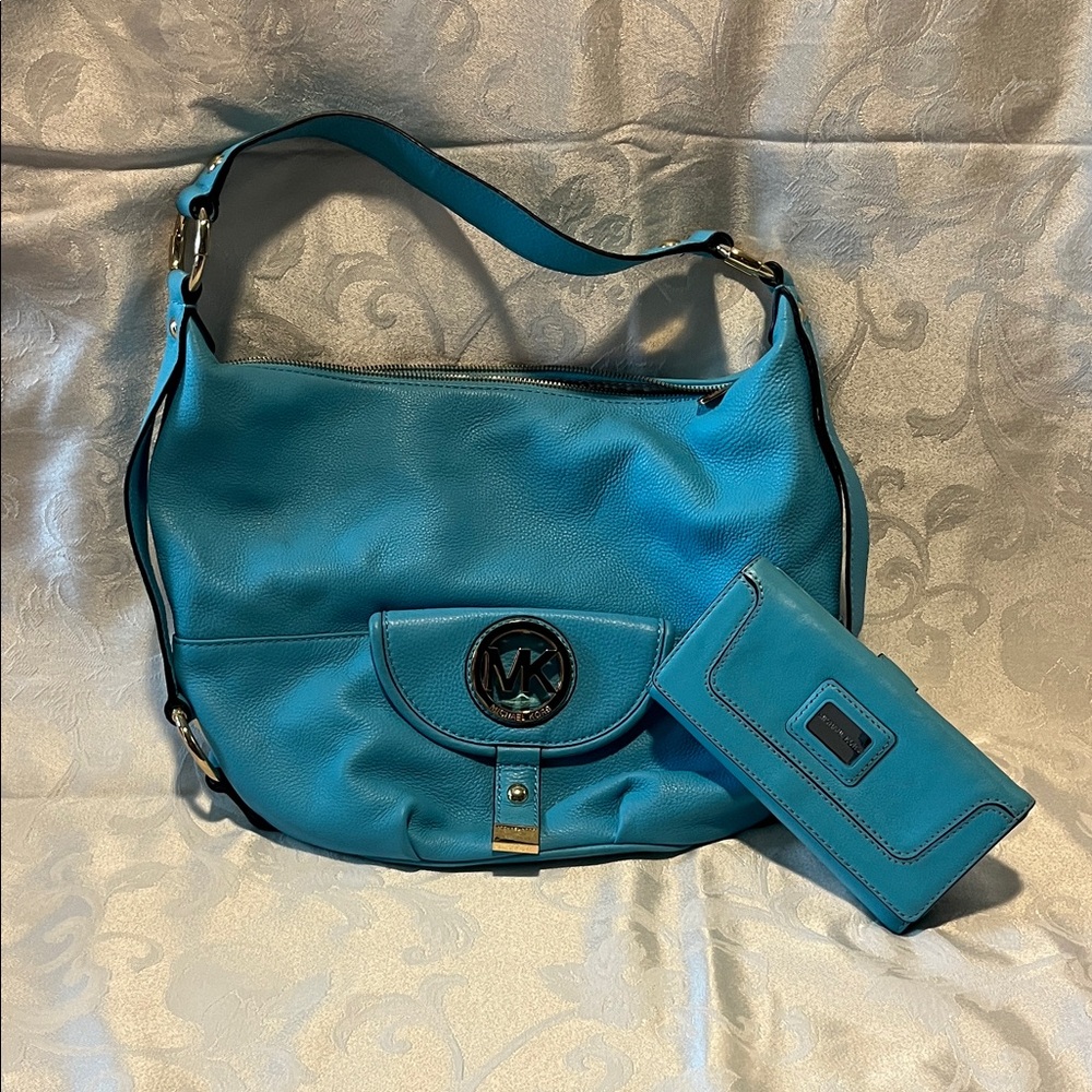 Michael Kors Teal Hobo Bag and Wallet Set